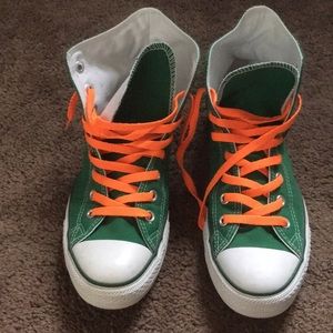 Green Converse All star shoes. Miami Hurricanes.